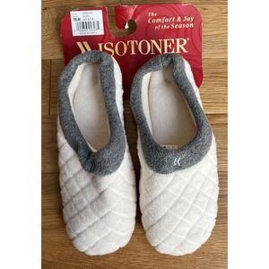 Isotoner Women's Gray Sherpa Slip-On Slippers Size 8.5-9 Cozy Fleece Lined